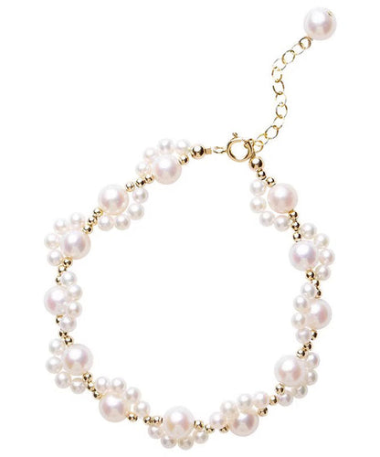 White 14k Gold Pearl Charm Bracelet