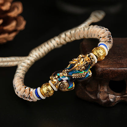 Buddha Stones Feng Shui Pixiu Color Change Copper Coin Beads Wealth String Bracelet