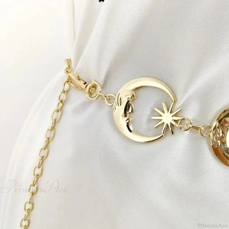 Gold Gothic Chain Lunar Solar Metal Belt