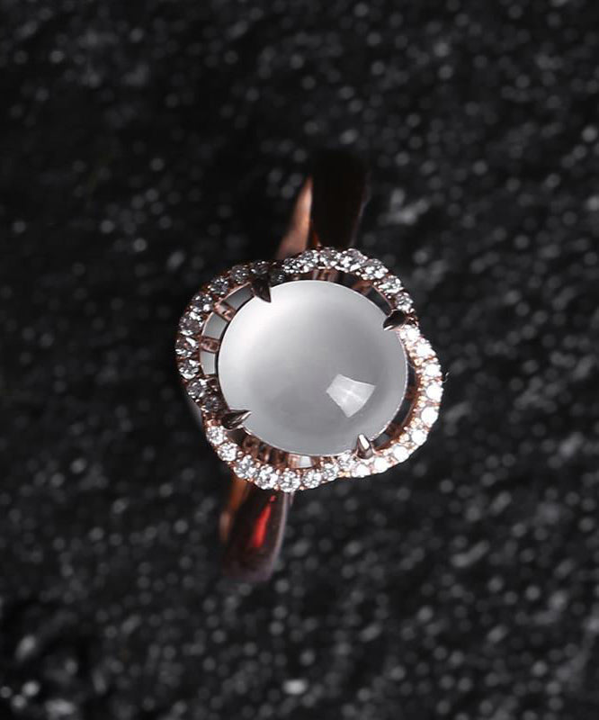 Diy Rose Sterling Silver Overgild Zircon Jade Rings