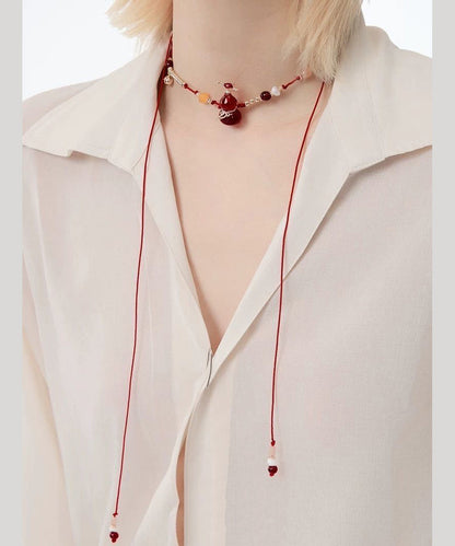 Red String Reinforced Glass Calabash Pendant Necklace