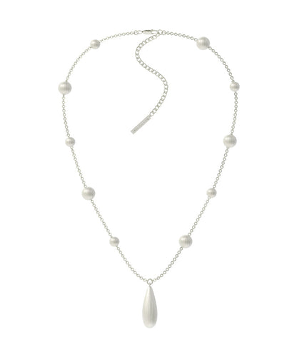 Silk Copper Silver-plated Pearl Water Droplet Pendant Necklace