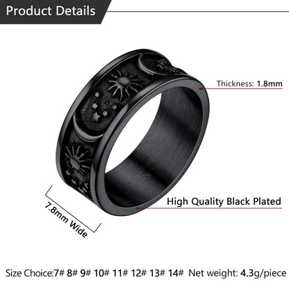Stainless Steel Sun Moon Star Band Ring for