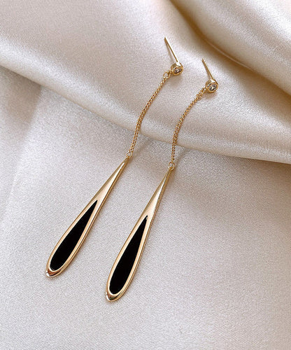 Skinny Gold Copper Alloy Black Water Drop Drop Earrings