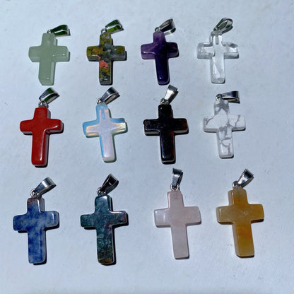 1.0 Inch Mixed Crystal Cross Spiritual Pendant for Healing