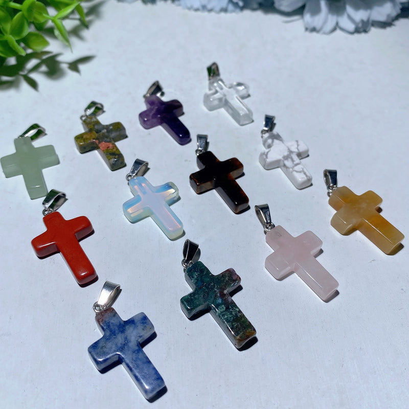 1.0 Inch Mixed Crystal Cross Spiritual Pendant for Healing