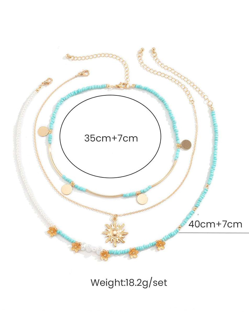 3pcs Sun & Faux Pearl Beaded Necklace