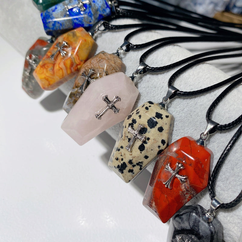 1.2 Inch Mixed Crystal Coffin Pendant Necklace for Healing