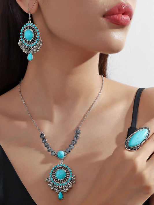 Turquoise Earrings Necklace and Ring