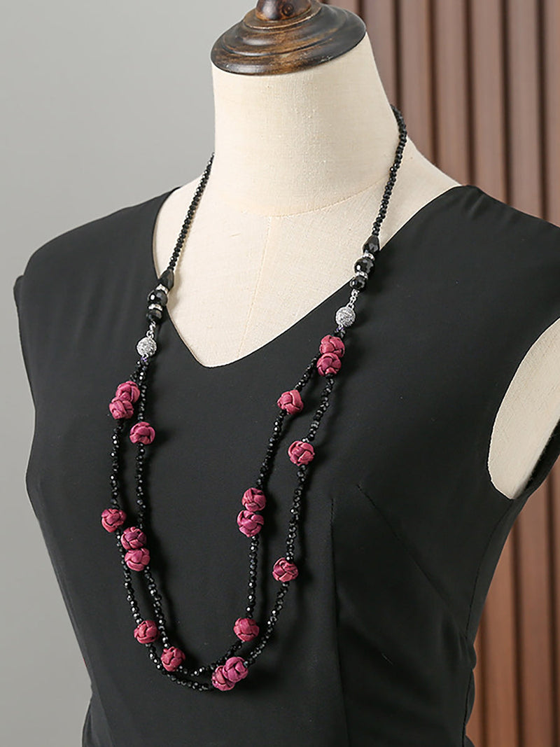 Ruyi Knot Beads Weave Sweater Necklace Qn005