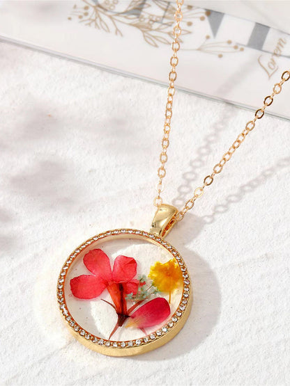 Resin Pressed Flower Necklaces - Rhinestone Birth Month