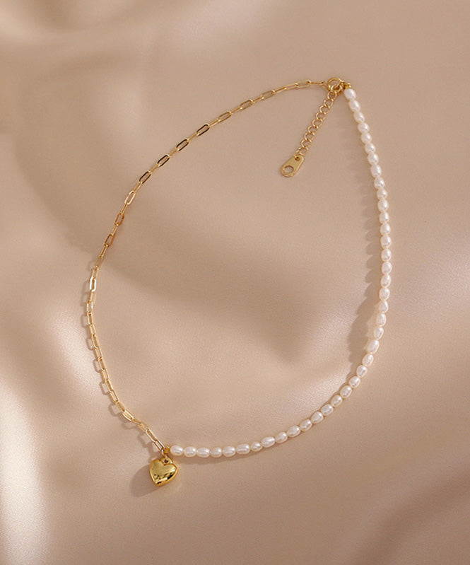 Colorblock 14k Gold Asymmetrical Patchwork Pearl Love Pendant Necklace