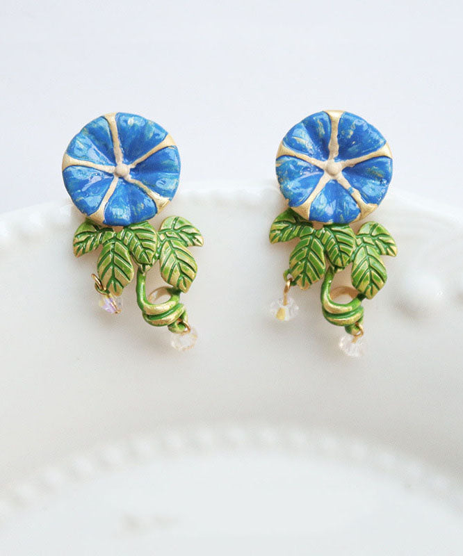 Gold Morning Glory Handmade Painting Copper Stud Earrings