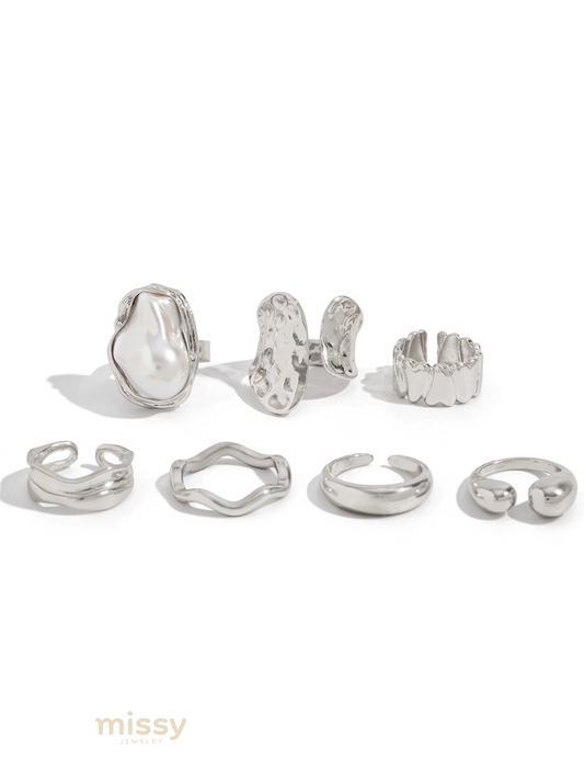 Zyrah Pearl Wave Ring Set