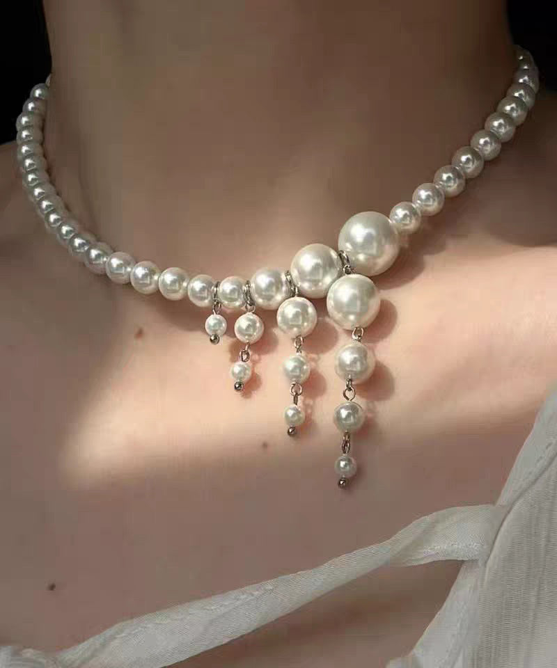 Classy White Stainless Steel Pearl Tassel Pendant Necklace