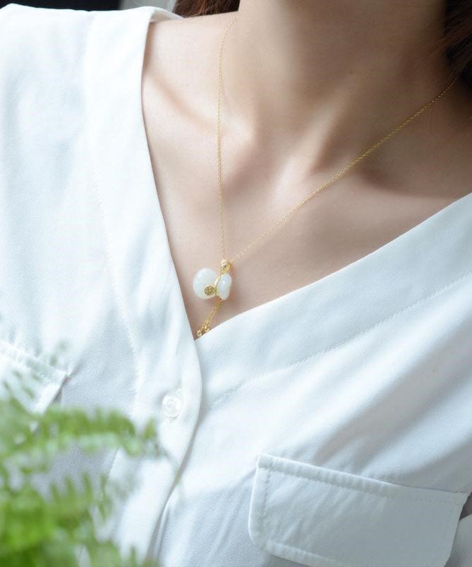 Gold Alloy Inlaid Jade Fu Zi Tassel Lucky Bag Pendant Necklace