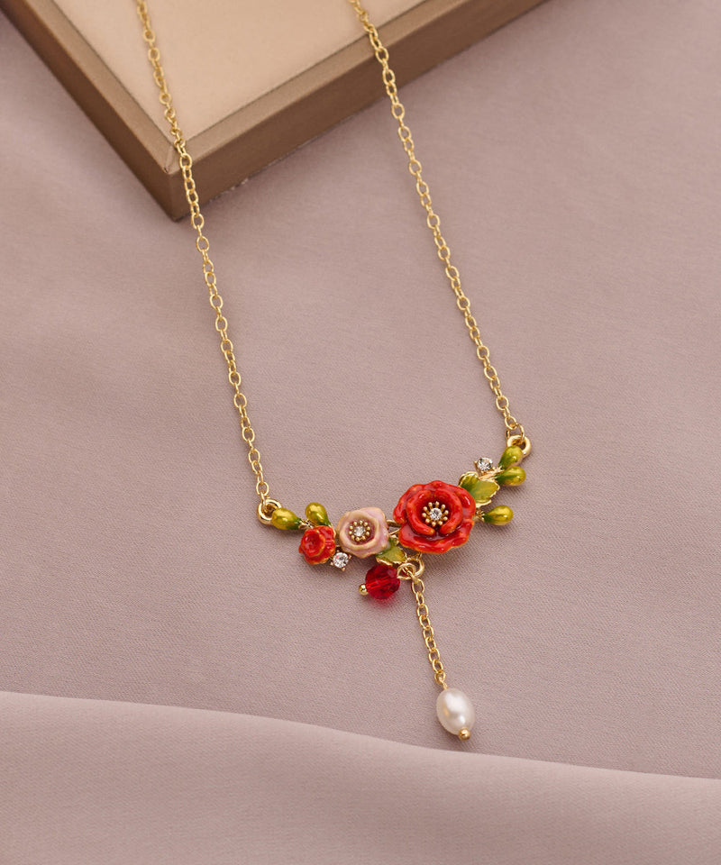 Gold Sterling Silver Alloy Pearl Tassel Pendant Necklace