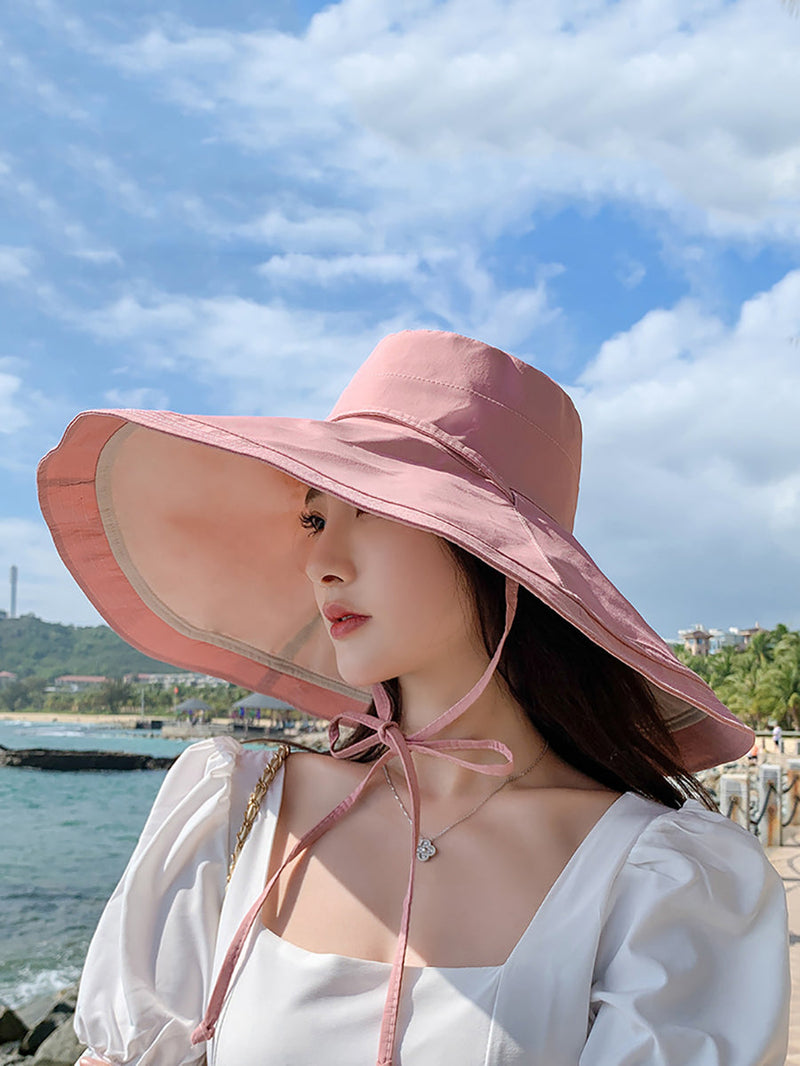 Colorblock Drawstring Travel Sunproof Hat