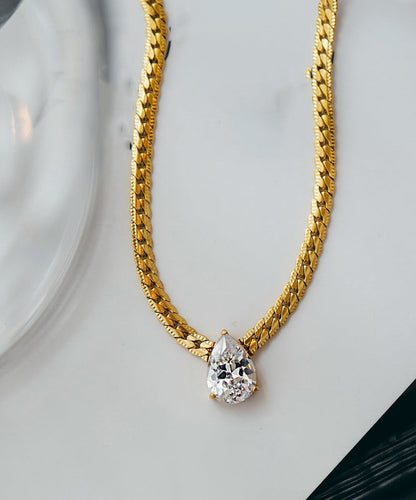 Modern Gold Copper Overgild 14k Gold Zircon Water Drop Pendant Necklace