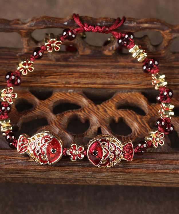 Red Coloured Glaze Cloisonne Garnet Charm Bracelet