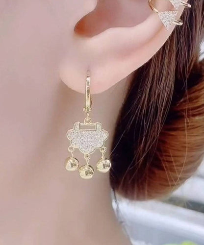 Gold Sterling Silver Zircon Small Bell Drop Earrings