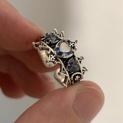 Crystal Hearts Crown Ring