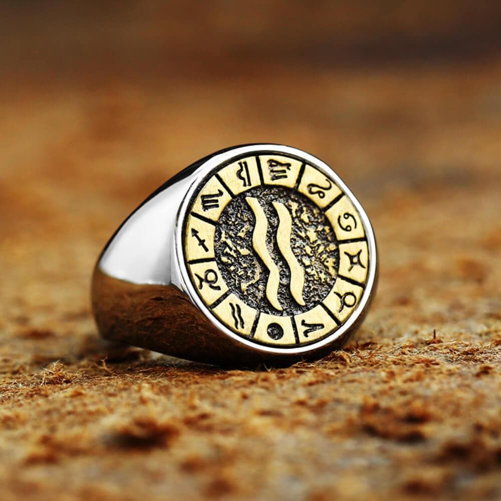 12 Constellation Zodiac Signs Stainless Steel Ring