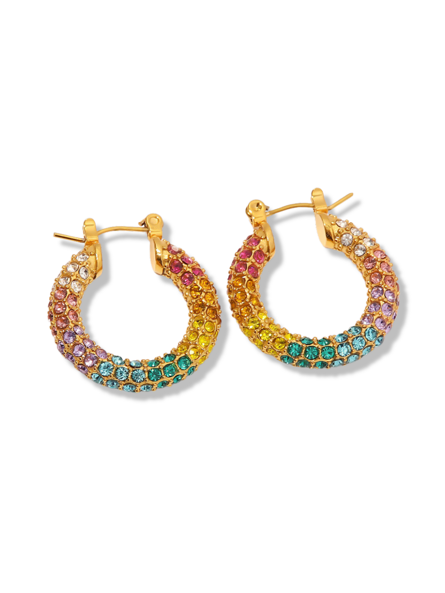 Rainbow Crystal Hoop Earrings