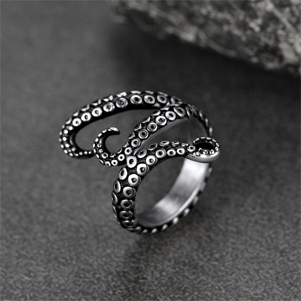 Biker Punk Three Octopus Tentacle Ring for