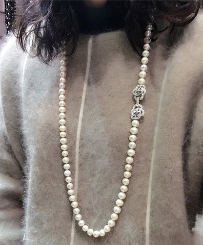 Natural Sterling Silver White Long Pearl Necklace Wedding
