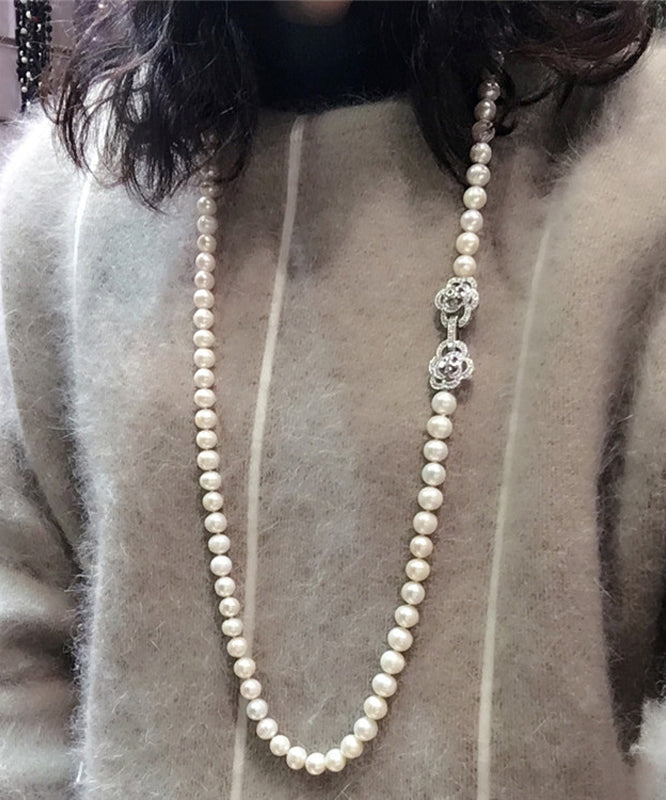 Natural Sterling Silver White Long Pearl Necklace Wedding