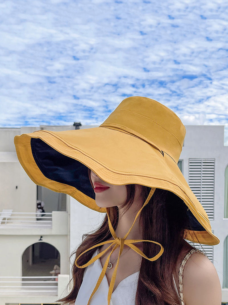 Colorblock Drawstring Travel Sunproof Hat