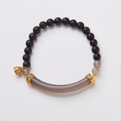 14-16cm Gray Agate Sandalwood Chalcedony Cuff Bracelet for Calm