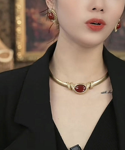 Black Sterling Silver Overgild Agate Choker