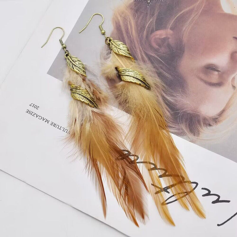 Chain Tassel Feather Earrings