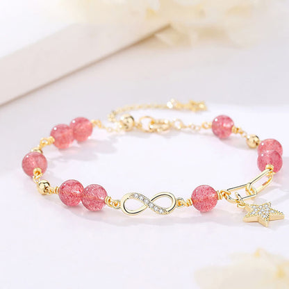 14k Gold Plated Strawberry Quartz Eternal Love Bracelet
