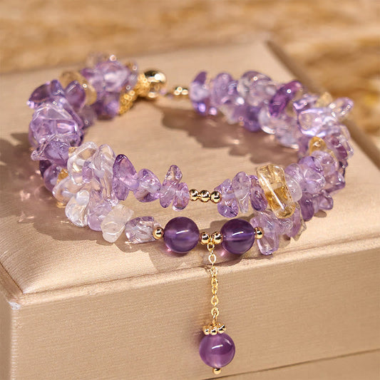 15-16cm Amethyst Citrine Double Layer Meditation Bracelet