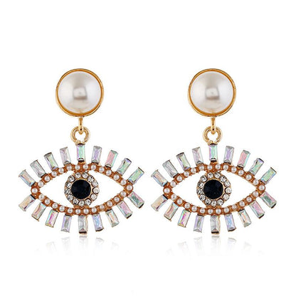 Devil's Eye Pearl Alloy Earrings