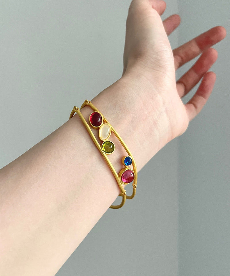 Gold Copper Alloy Hollow Out Diamond Bracelet