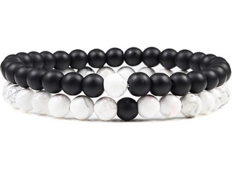 Black Lava Stone Couple Bracelet 2pc Set
