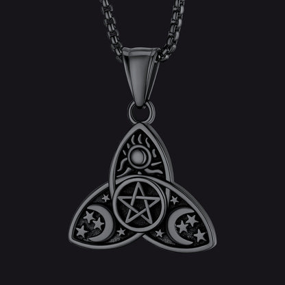Triple Moon Goddess Pentagram Necklace for