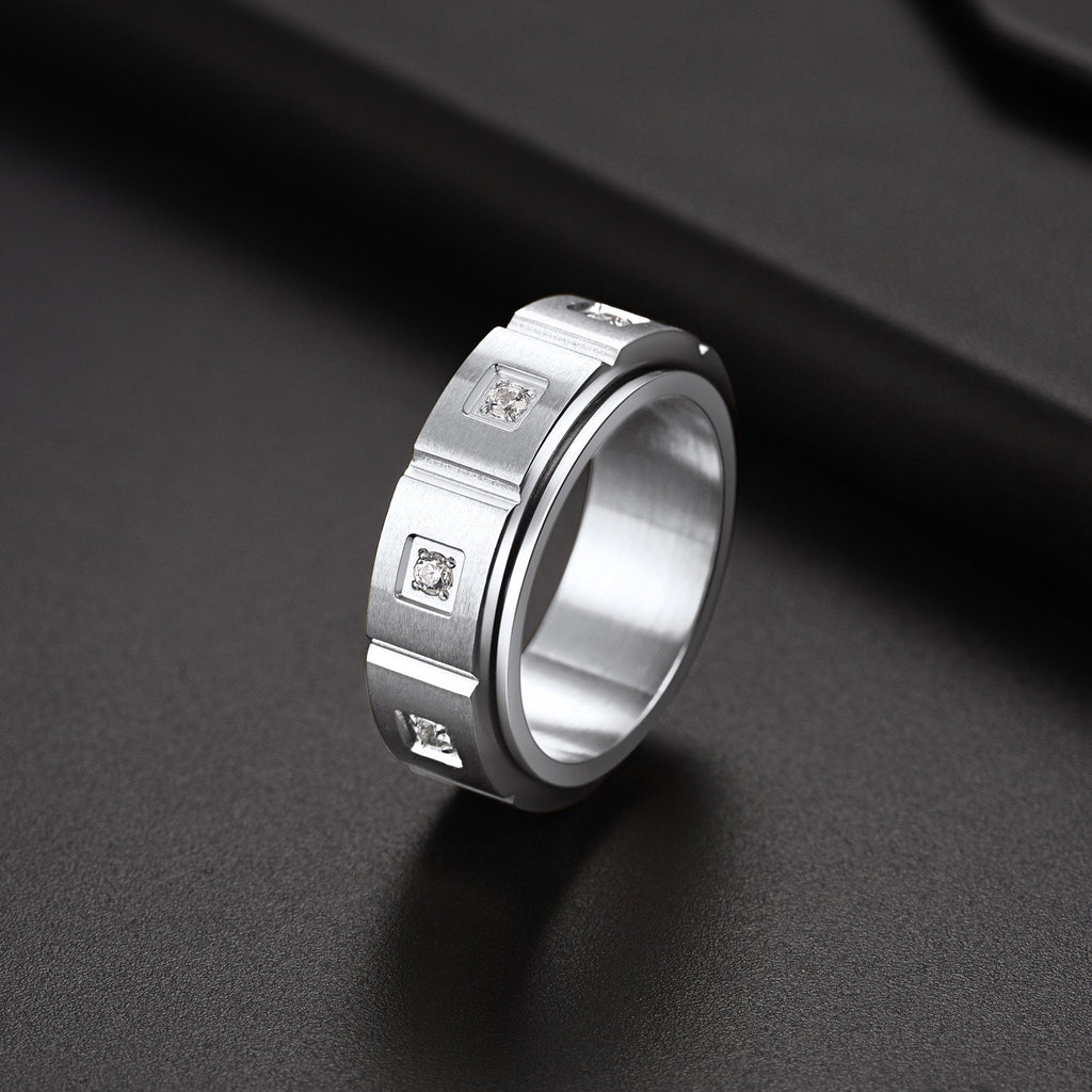 Flash Zircon Rotatable Fidget Ring for Anxiety Stainless Steel