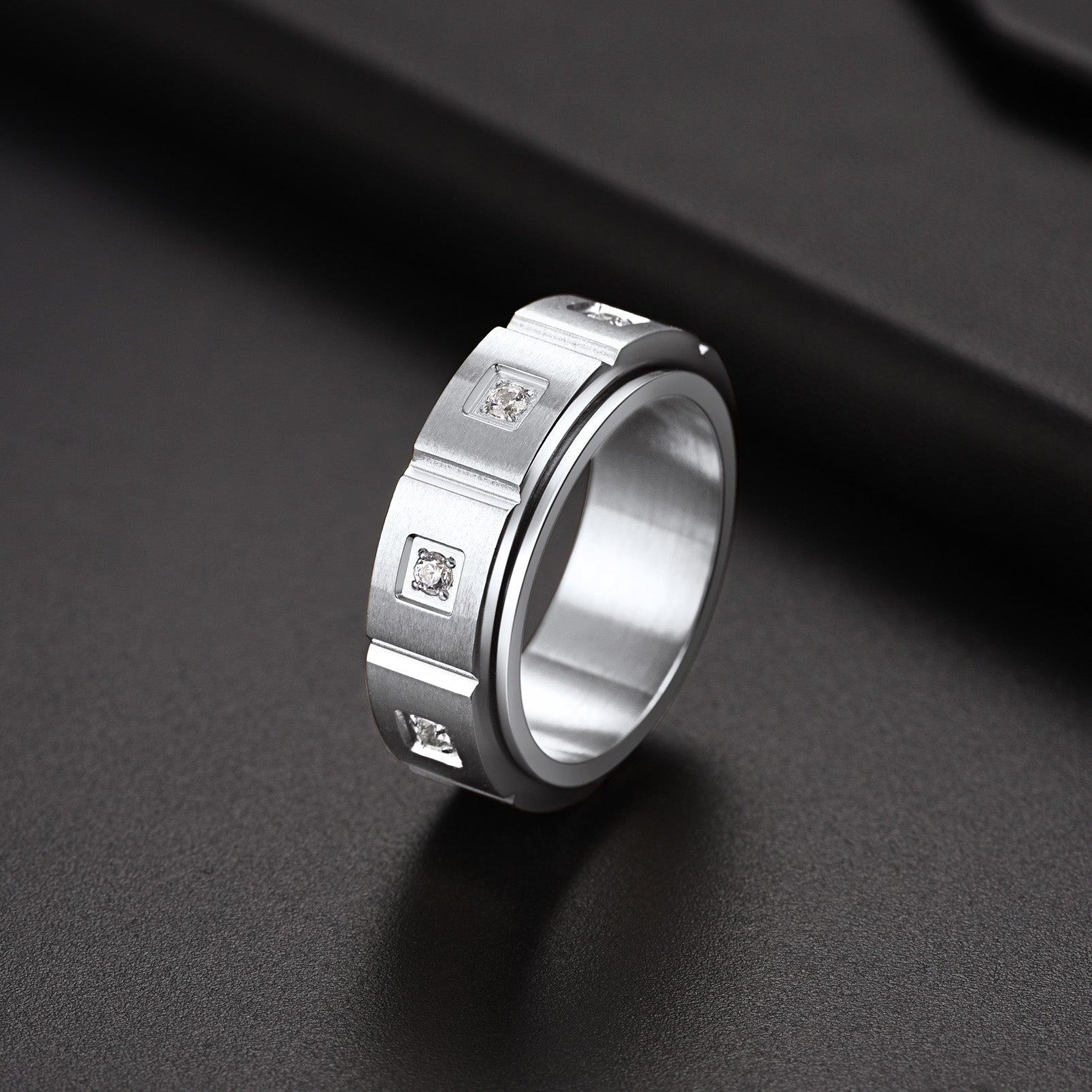 Flash Zircon Rotatable Fidget Ring for Anxiety Stainless Steel