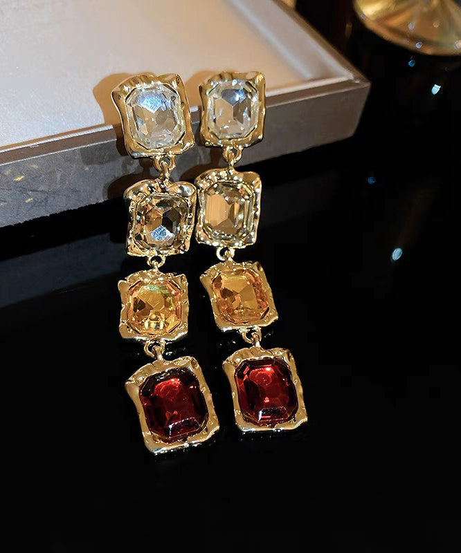 Gold Alloy Gem Stone Necklace and Drop Earrings Two-piece Set