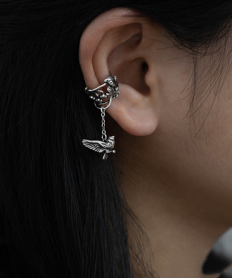 Retro Silk Sterling Silver Flying Bird Hollow Out Tassel Single One Drop Earrings