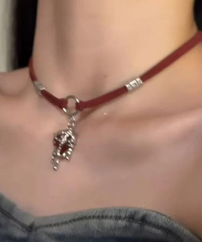Red Stainless Steel Silk Velour Love Pendant Necklace