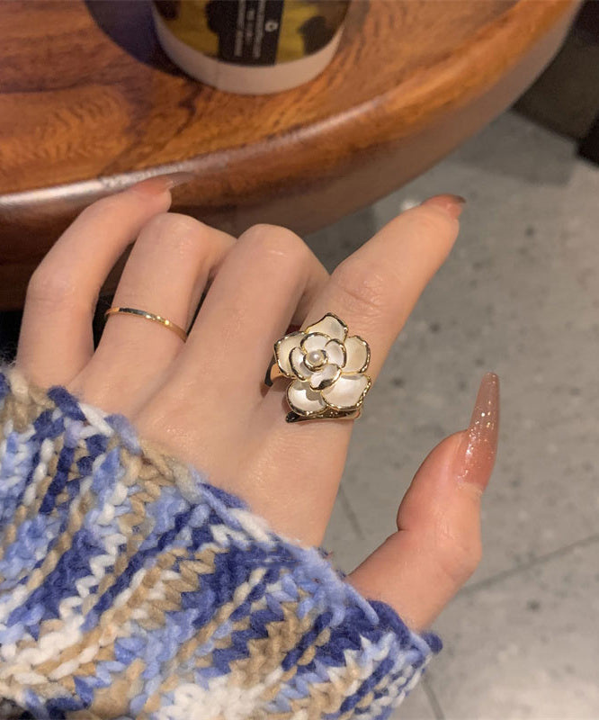 White Overgild 14k Gold Camellia Rings