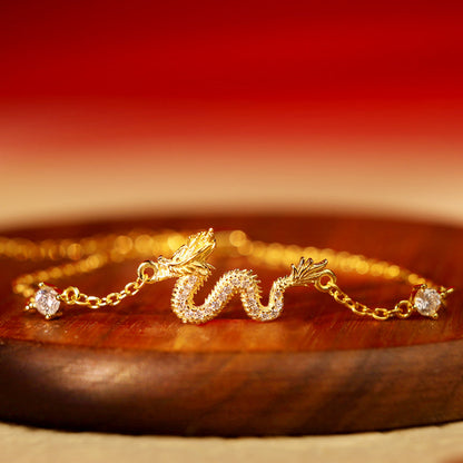 Buddha Stones 925 Sterling Silver Year of the Dragon Auspicious Golden Dragon Luck Red Rope Chain Bracelet