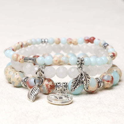 Buddha Stones 3pcs Natural Quartz Crystal Beaded Healing Energy Lotus Bracelet