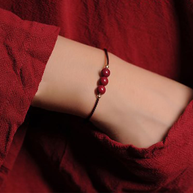 Buddha Stones 14k Gold Plated Natural Cinnabar Blessing String Braided Bracelet